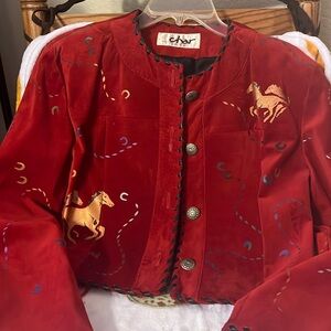 Red leather short jacket